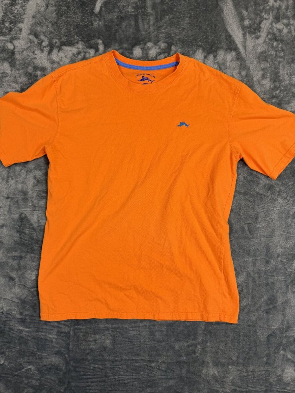 Joe Marlin Mens Orange Crewneck Marlin Logo T-Shirt Size L 100% Cotton